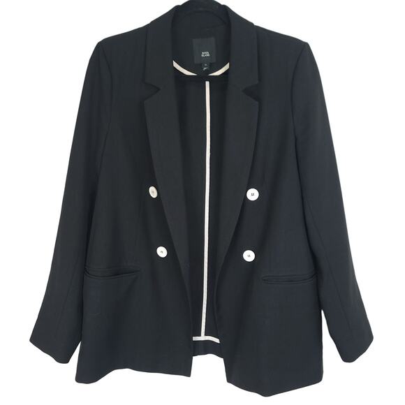 River Island Double Breast Blazer Jacket Black w/ White Button Contrast, Size 14 - Picture 12 of 12
